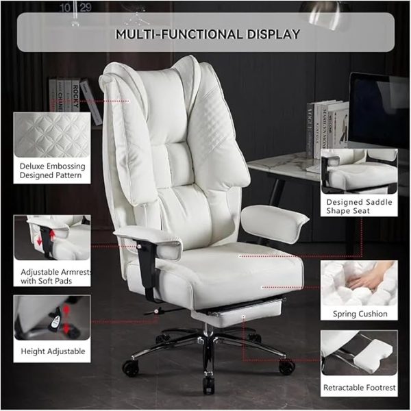 Excebet Big and Tall Office Chair 400lbs Wide Seat, Leather High Back Executive Office Chair with Foot Rest - Image 5