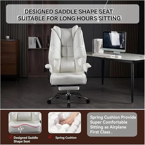 Excebet Big and Tall Office Chair 400lbs Wide Seat, Leather High Back Executive Office Chair with Foot Rest - Image 4
