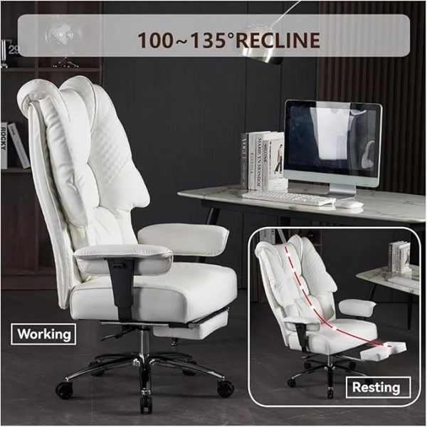 Excebet Big and Tall Office Chair 400lbs Wide Seat, Leather High Back Executive Office Chair with Foot Rest - Image 3